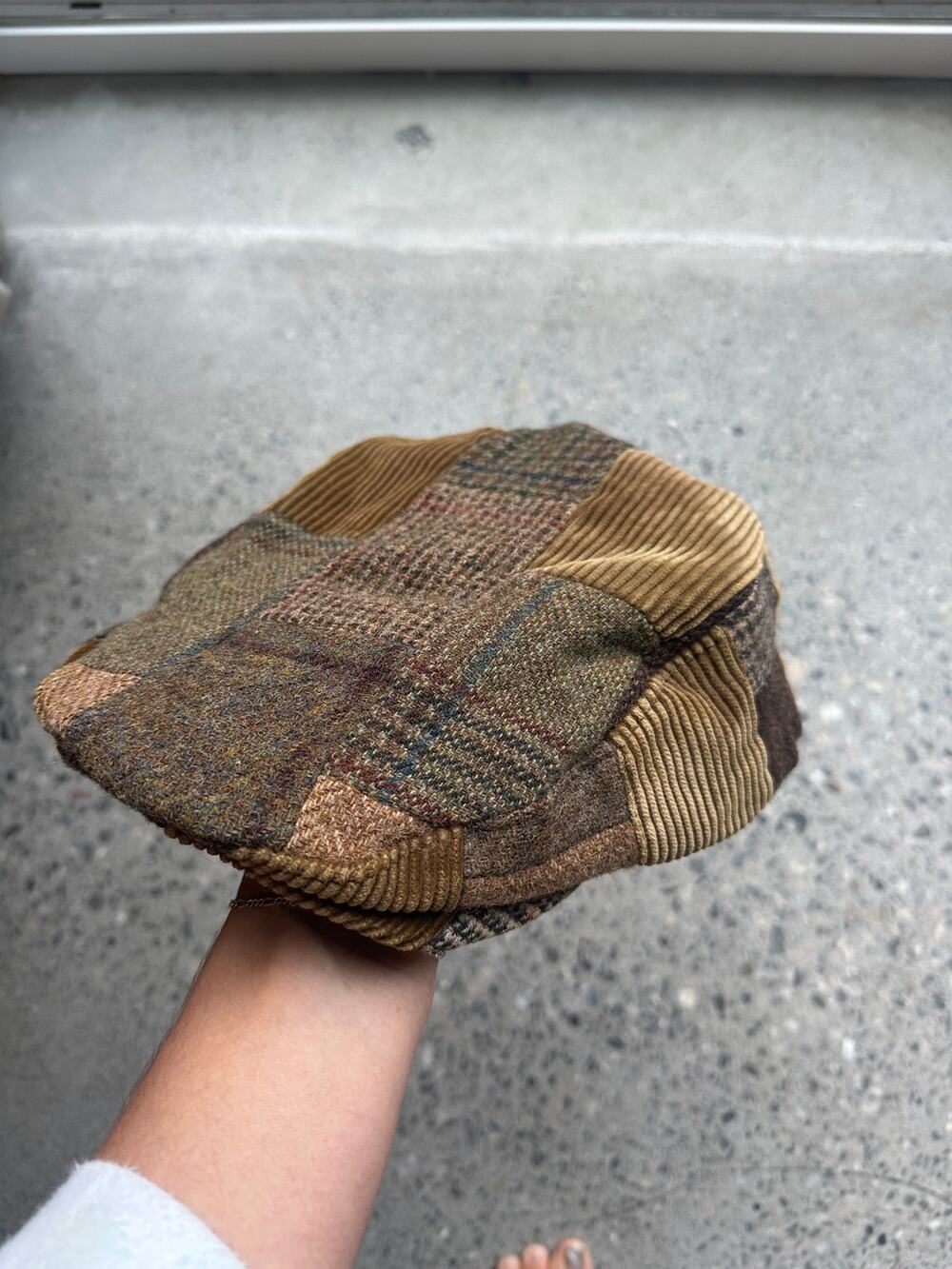 J.Crew Unisex Patchwork Newsboy Cap Brown Wool Tweed Corduroy Plaid Ivy Hat